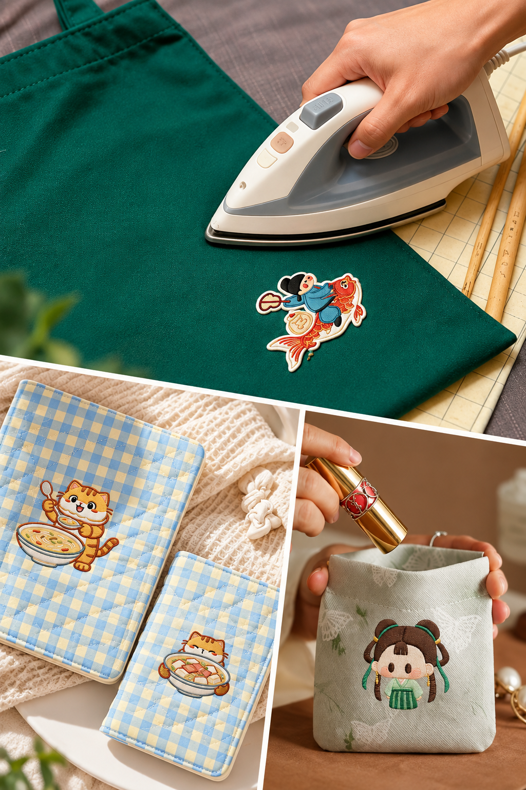 Embroidered patches being used on handmade lifestyle products